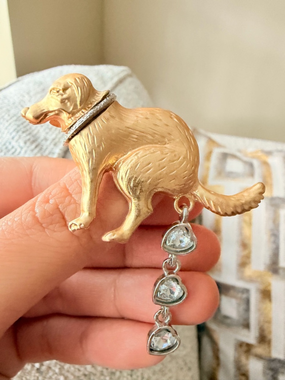 Gold Dog Pendant Charm with Clear Gem Drops - Pets Dog - Picture 3 of 3